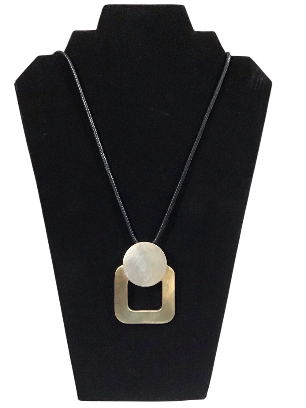 Abstract Necklace Gold Silver Pendant Black Cord Fashion Jewelry